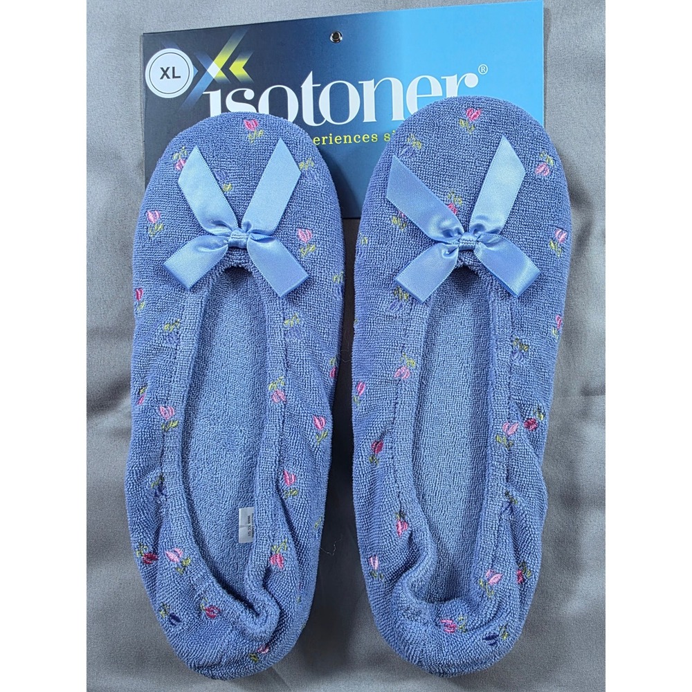 Isotoner Ballerina Slippers Women XL (9.5-10.5) Periwinkle Terry Cloth NEW